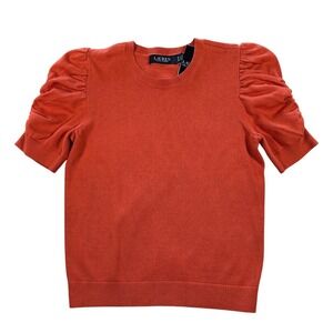 Lauren Ralph Lauren Orange Ruched Short Sleeve Sweater  XS NWT Preppy Chic